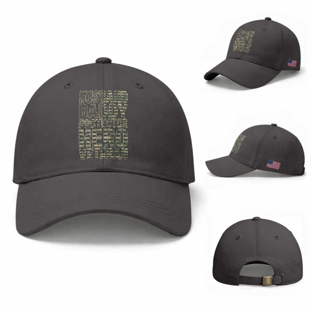 Husband Daddy Protector Hero Veteran Baseball Cap Father's Day American Flag Camouflage