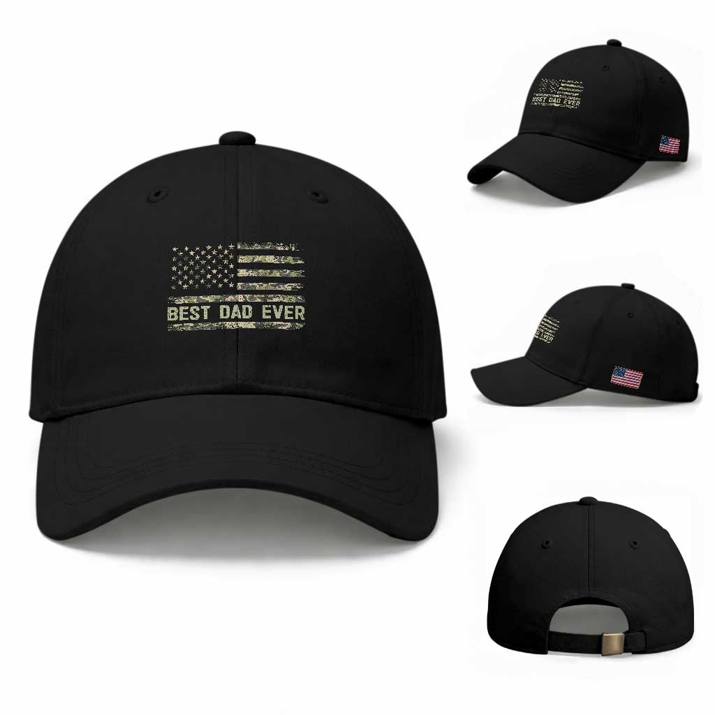 Best Dad Ever Baseball Cap Military Dad American Flag Camo
