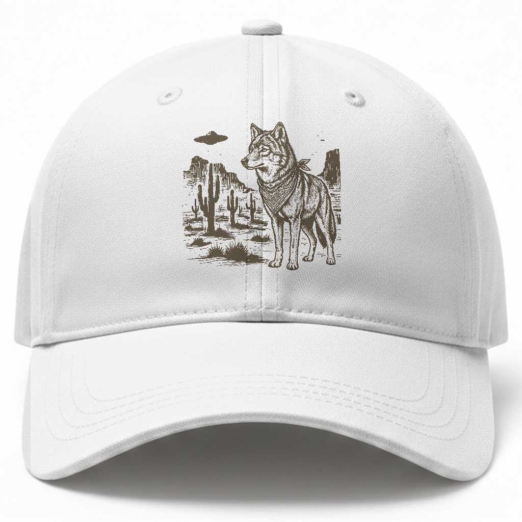 Vintage Coyote Cowboy UFO Baseball Cap Western Desert Southwest Coyote Alien
