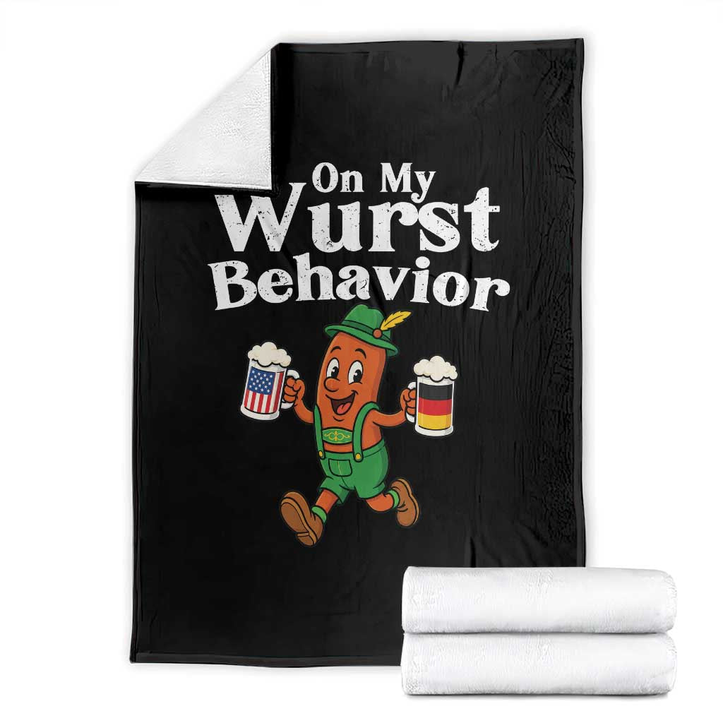Oktoberfest On My Wurst Behavior Throw Blanket Beer German American Flag Oktoberfest