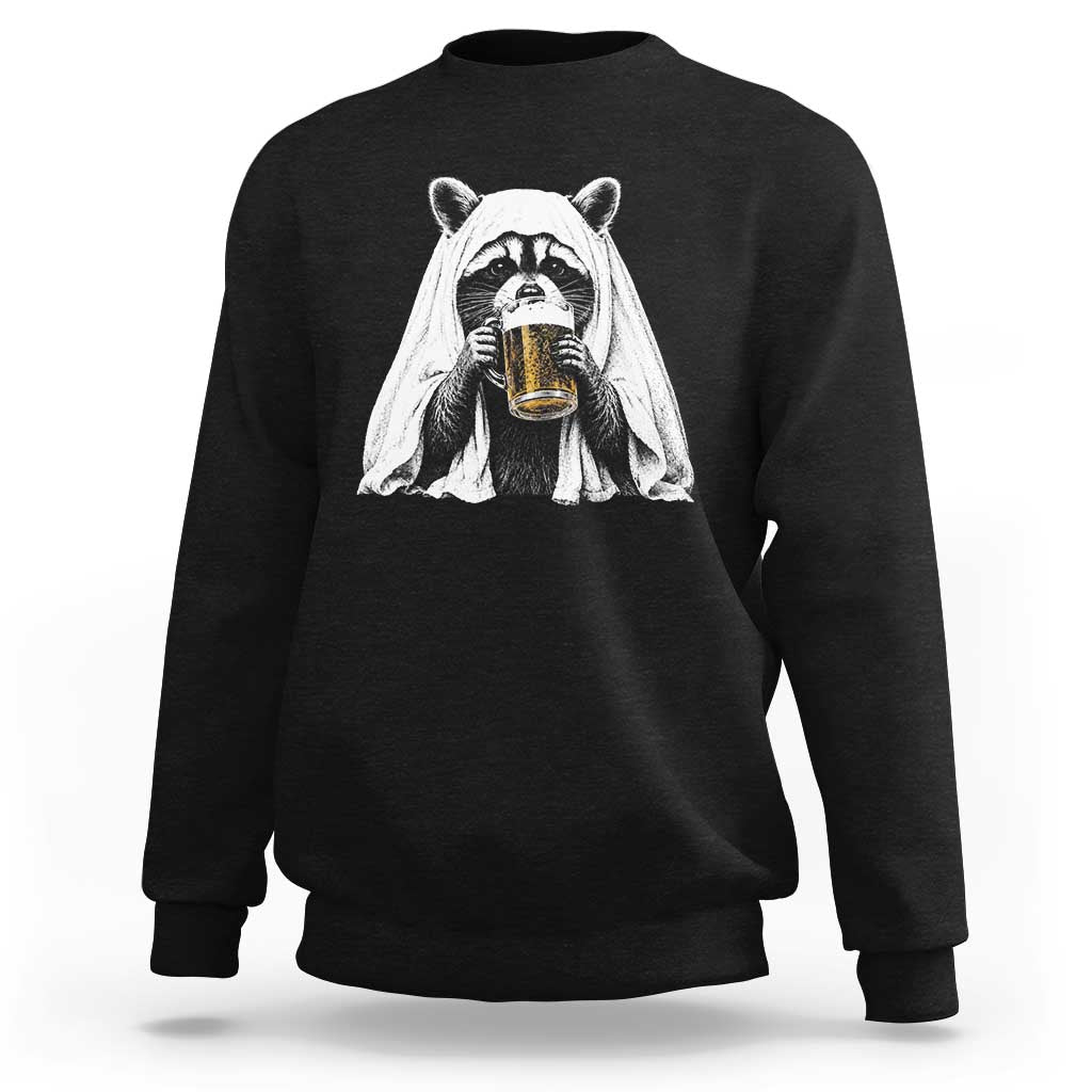 Funny Ghost Raccoon Drinking Beer Feral Halloween Sweatshirt