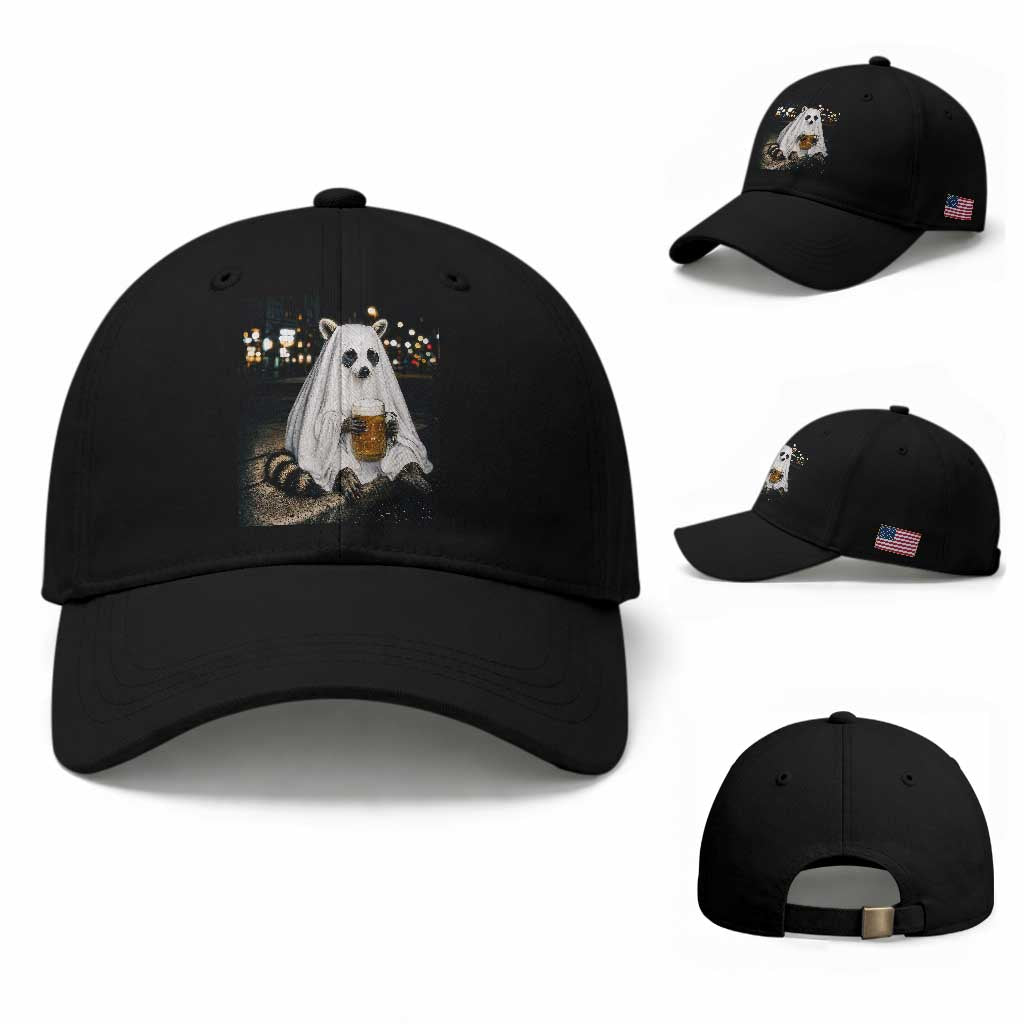 Funny Ghost Raccoon Drinking Beer Feral Halloween Gift Baseball Cap