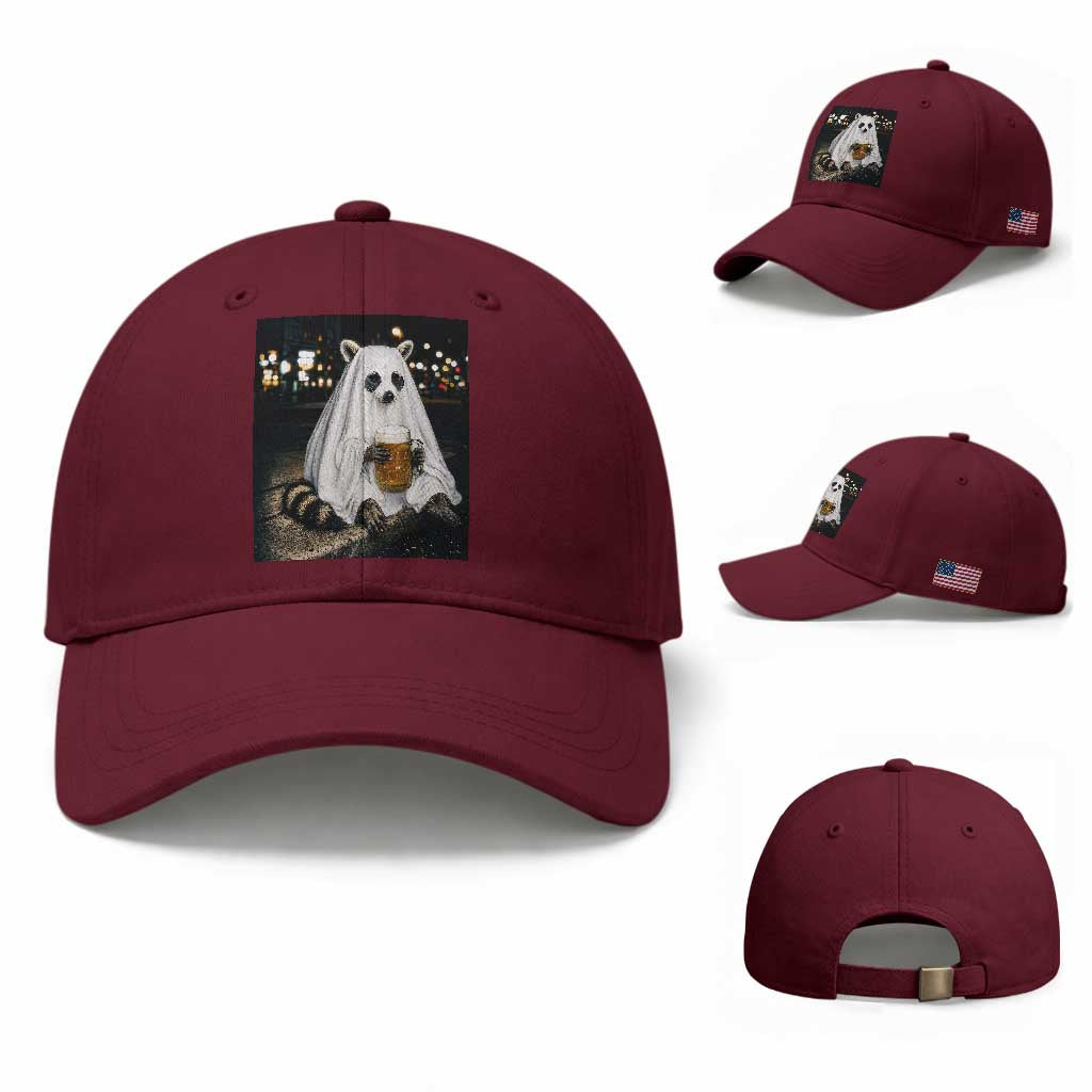 Funny Ghost Raccoon Drinking Beer Feral Halloween Gift Baseball Cap
