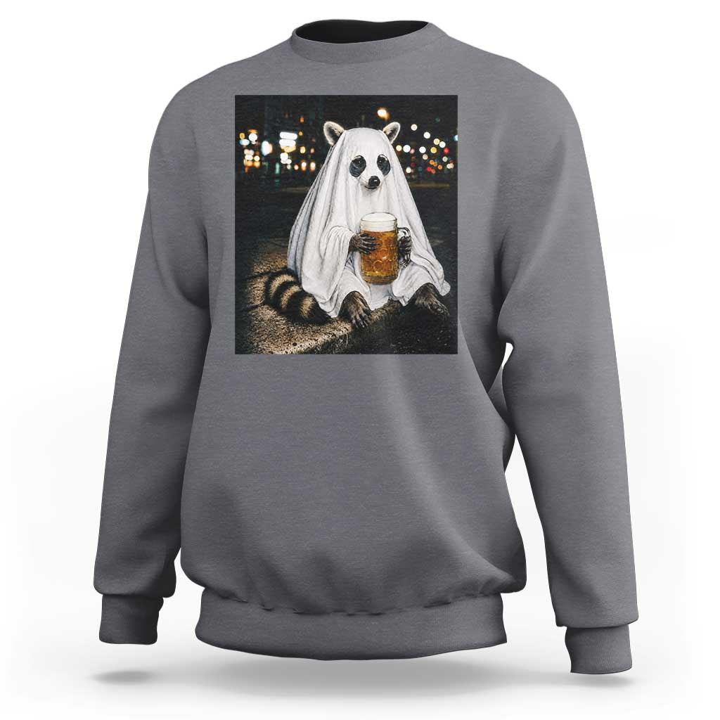Funny Ghost Raccoon Drinking Beer Feral Halloween Gift Sweatshirt