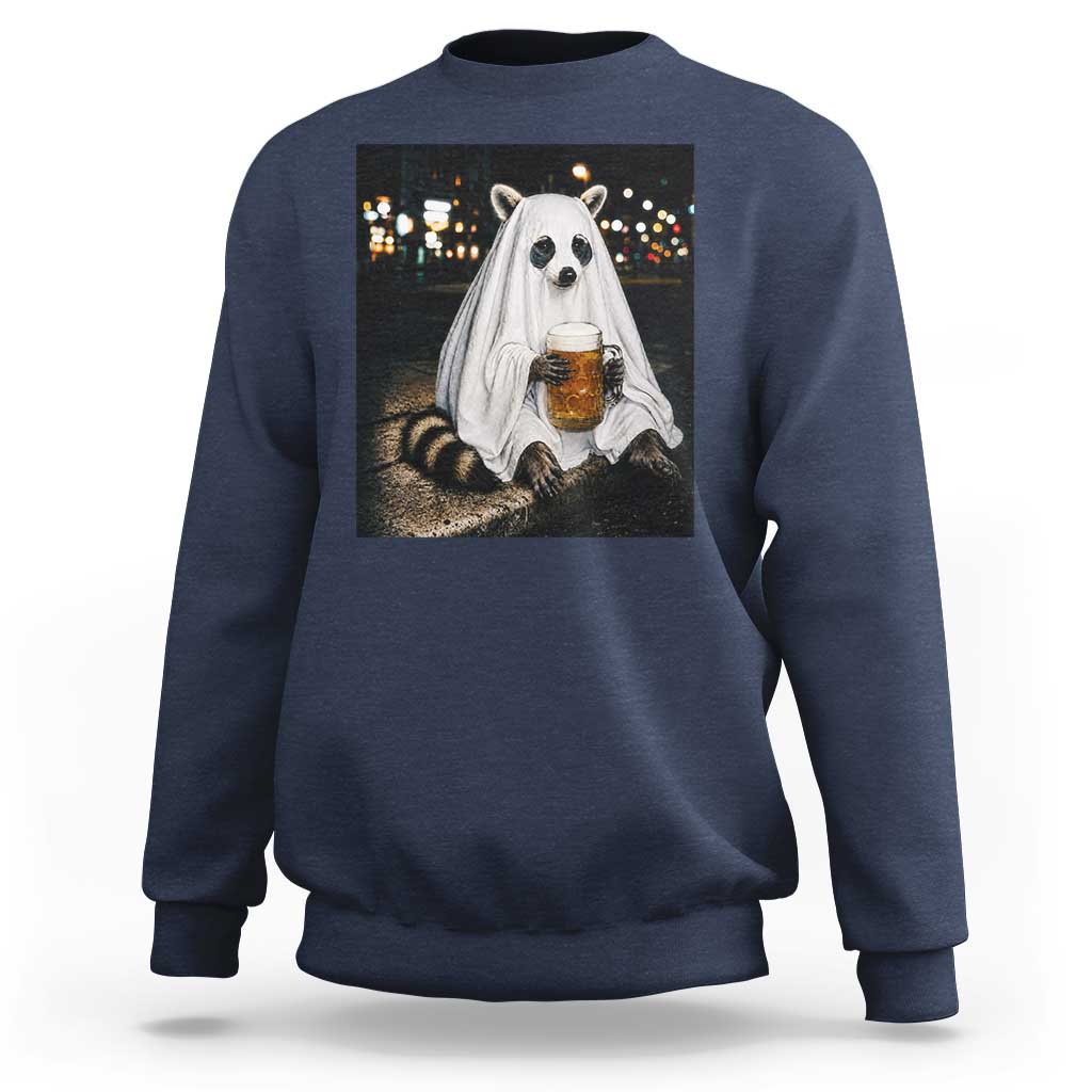 Funny Ghost Raccoon Drinking Beer Feral Halloween Gift Sweatshirt