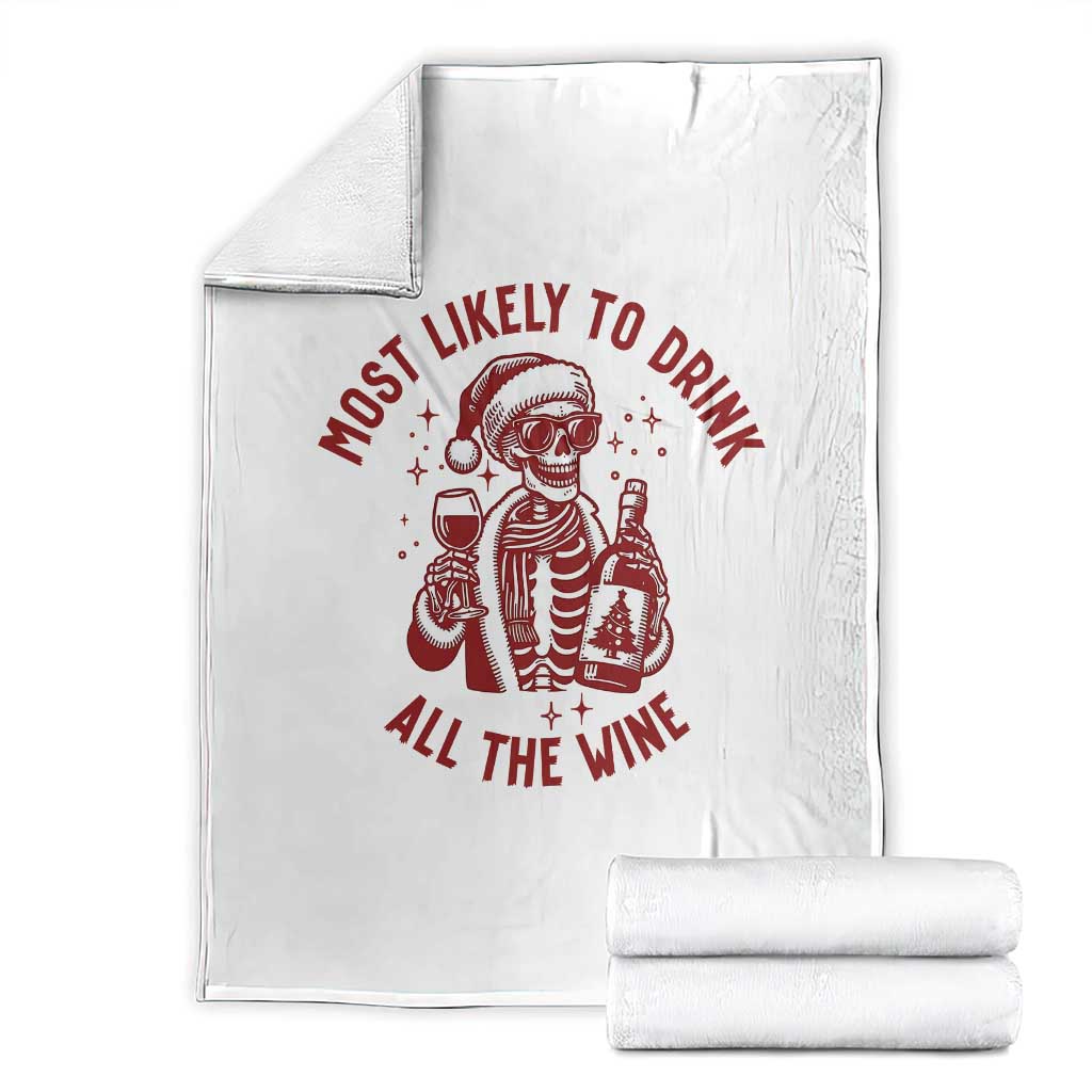 Funny Skeleton Christmas Throw Blanket Most Likely To Drink All The Wine - Wonder Print Shop