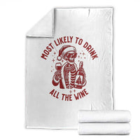 Funny Skeleton Christmas Throw Blanket Most Likely To Drink All The Wine - Wonder Print Shop