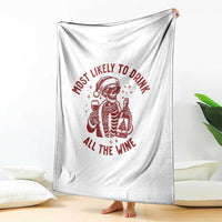 Funny Skeleton Christmas Throw Blanket Most Likely To Drink All The Wine - Wonder Print Shop