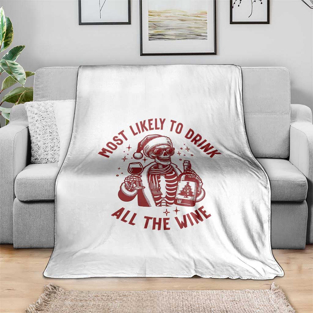 Funny Skeleton Christmas Throw Blanket Most Likely To Drink All The Wine - Wonder Print Shop