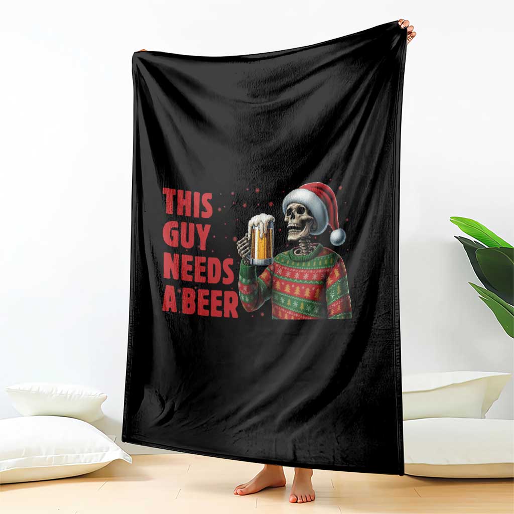 Funny Skeleton Beer Christmas Throw Blanket This Guy Needs A Beer - Wonder Print Shop