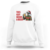Funny Skeleton Beer Christmas Sweatshirt This Guy Needs A Beer - Wonder Print Shop