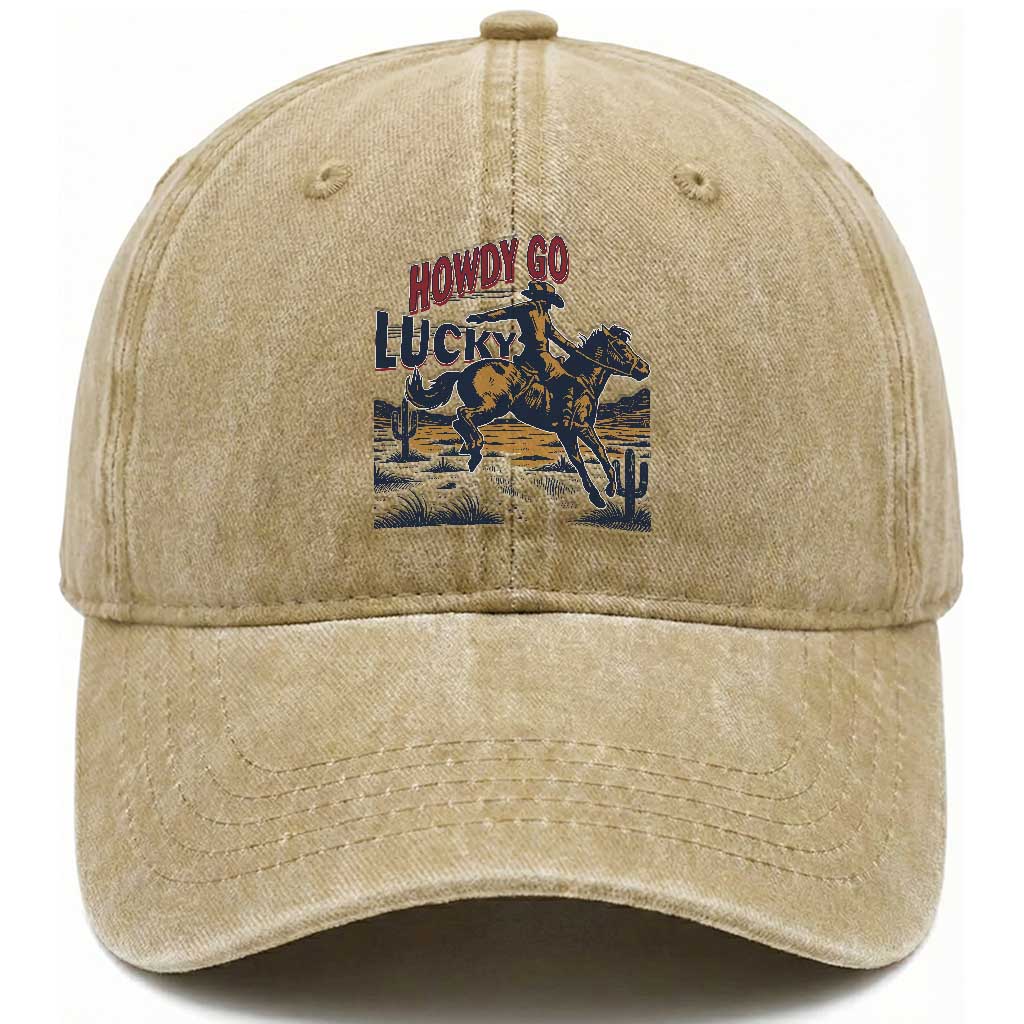 Howdy Go Lucky Washed Cotton Baseball Cap Funny Cowboy St Patrick's Day