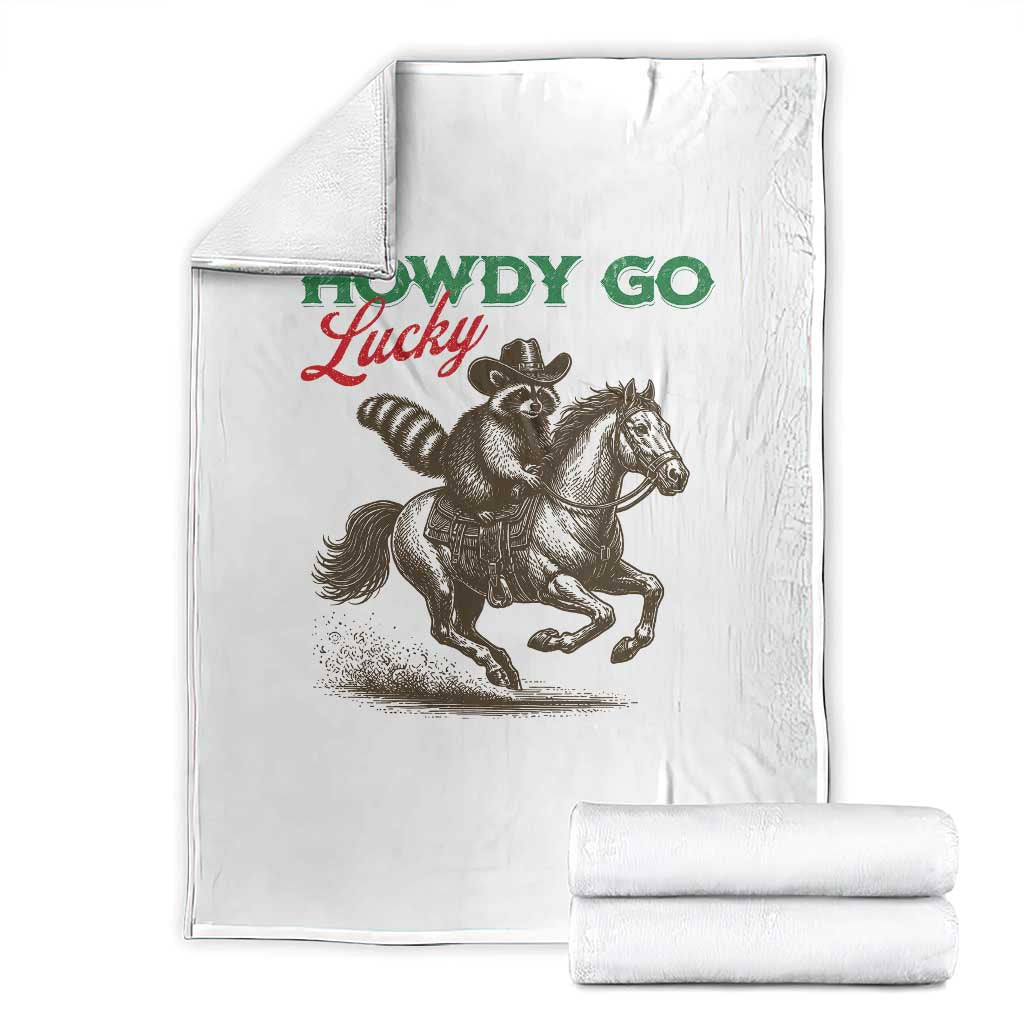 Howdy Go Lucky Throw Blanket Cowboy Raccoon St Patrick's Day