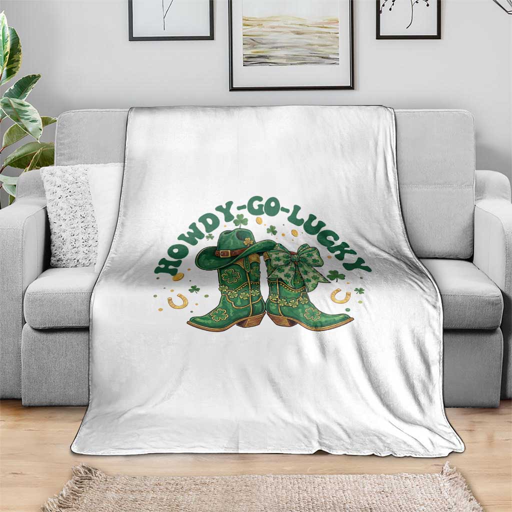 Howdy Go Lucky Throw Blanket Green Cowboy Boots St Patrick's Day
