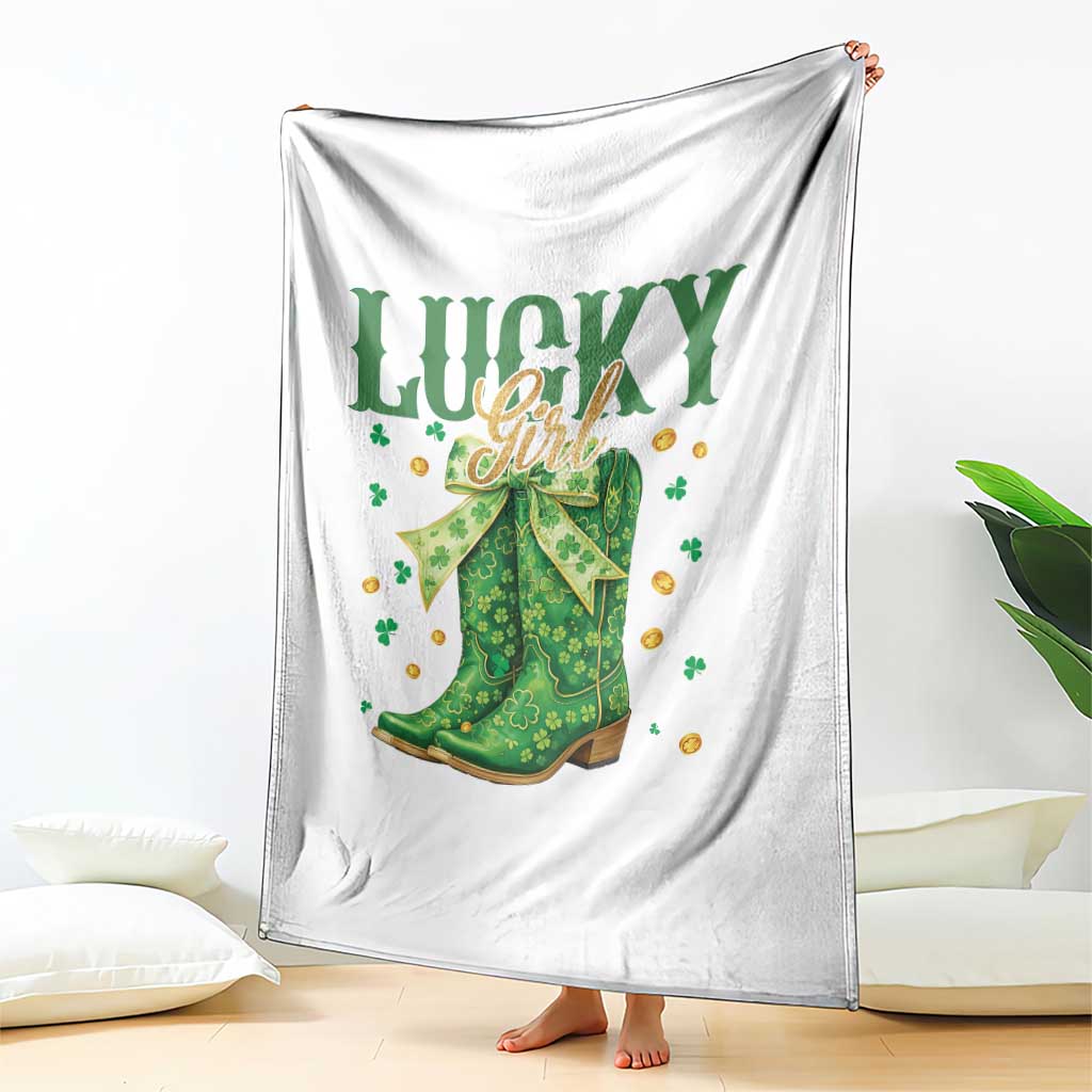 Cowboy St Patrick's Day Throw Blanket Lucky Girl Boots