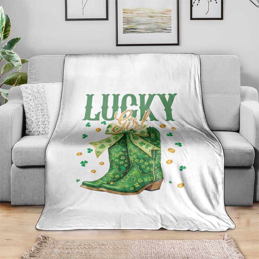Cowboy St Patrick's Day Throw Blanket Lucky Girl Boots