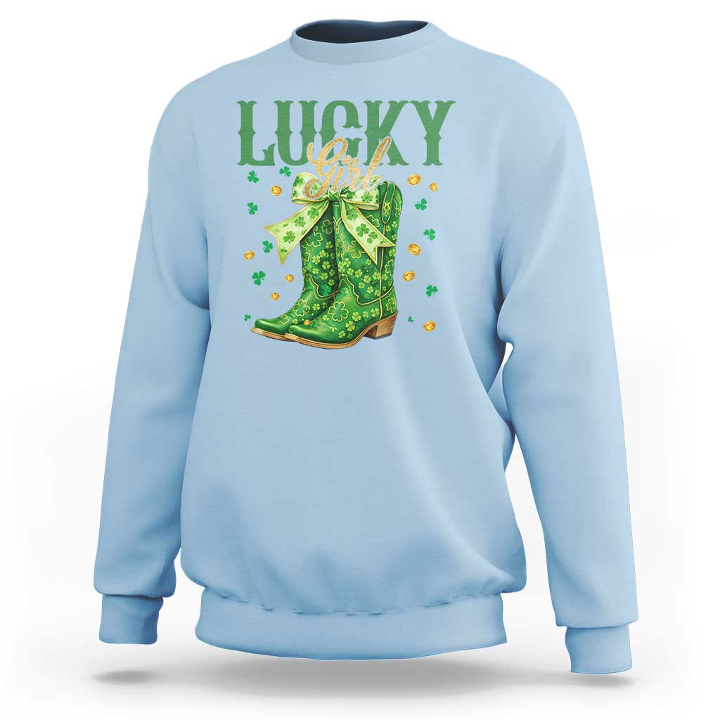 Cowboy St Patrick's Day Sweatshirt Lucky Girl Boots