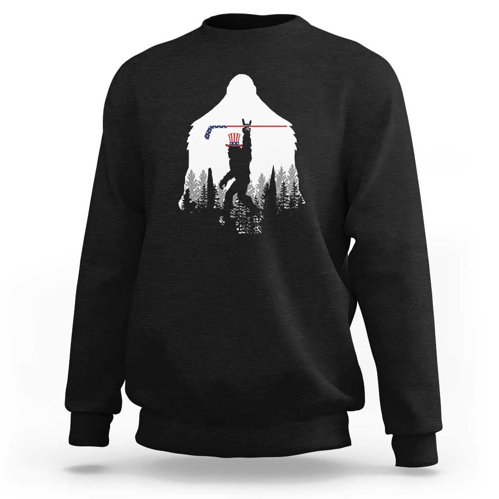 Bigfoot USA Ice Hockey 4th of July Sweatshirt Funny Sasquatch Patriotic American Flag
