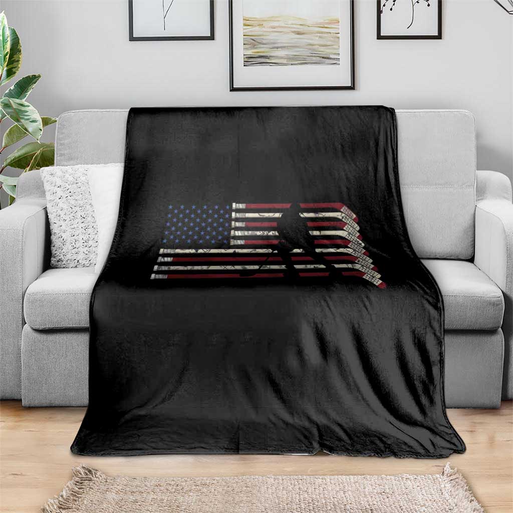 Patriotic Ice Hockey Sticks American Flag Throw Blanket