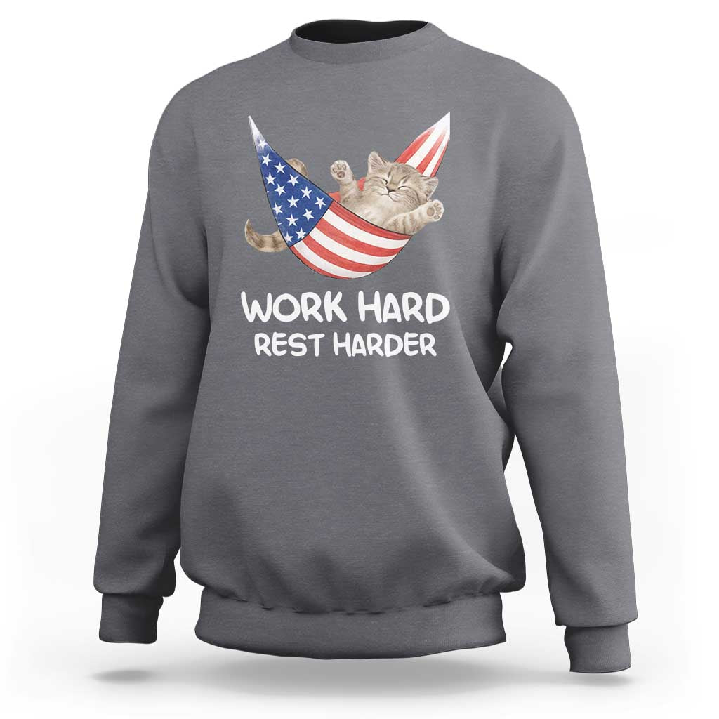 Funny Lazy Cat Sweatshirt Work Hard Rest Harder Cute Kitty Humor - Wonder Print Shop