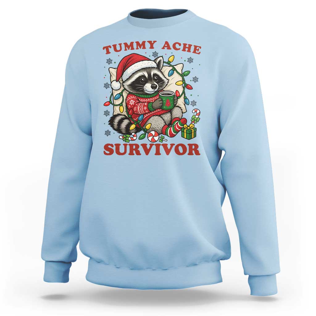Funny Racoon Christmas Meme Sweatshirt Tummy Ache Survivor - Wonder Print Shop