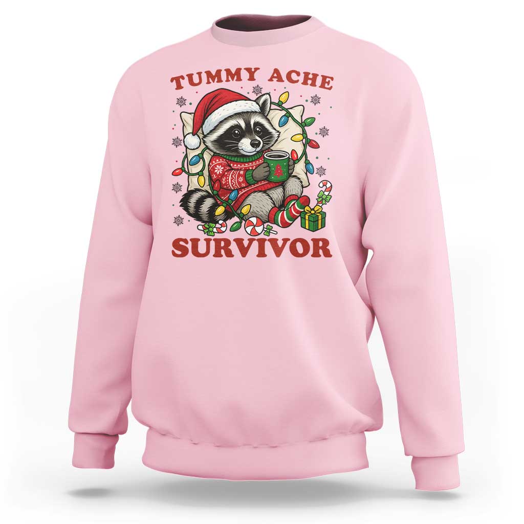 Funny Racoon Christmas Meme Sweatshirt Tummy Ache Survivor - Wonder Print Shop