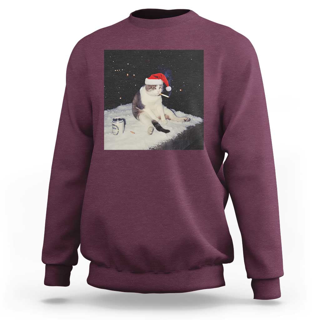Funny Smoking Cat Christmas Meme Sweatshirt - Wonder Print Shop