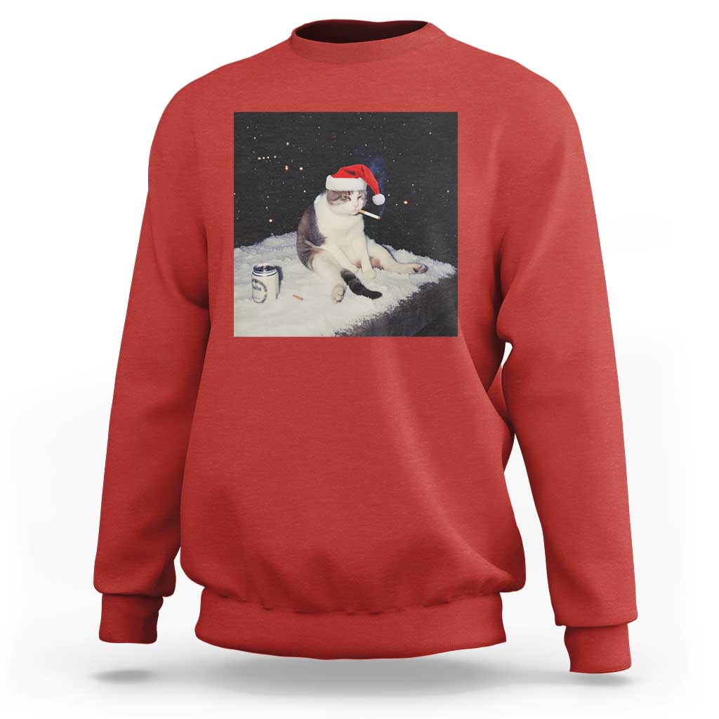 Funny Smoking Cat Christmas Meme Sweatshirt - Wonder Print Shop