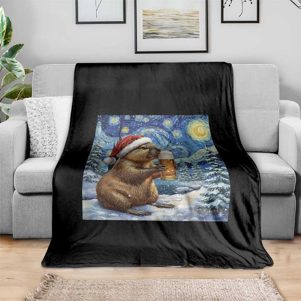 Otter Beer Christmas Throw Blanket Starry Night Van Gogh - Wonder Print Shop