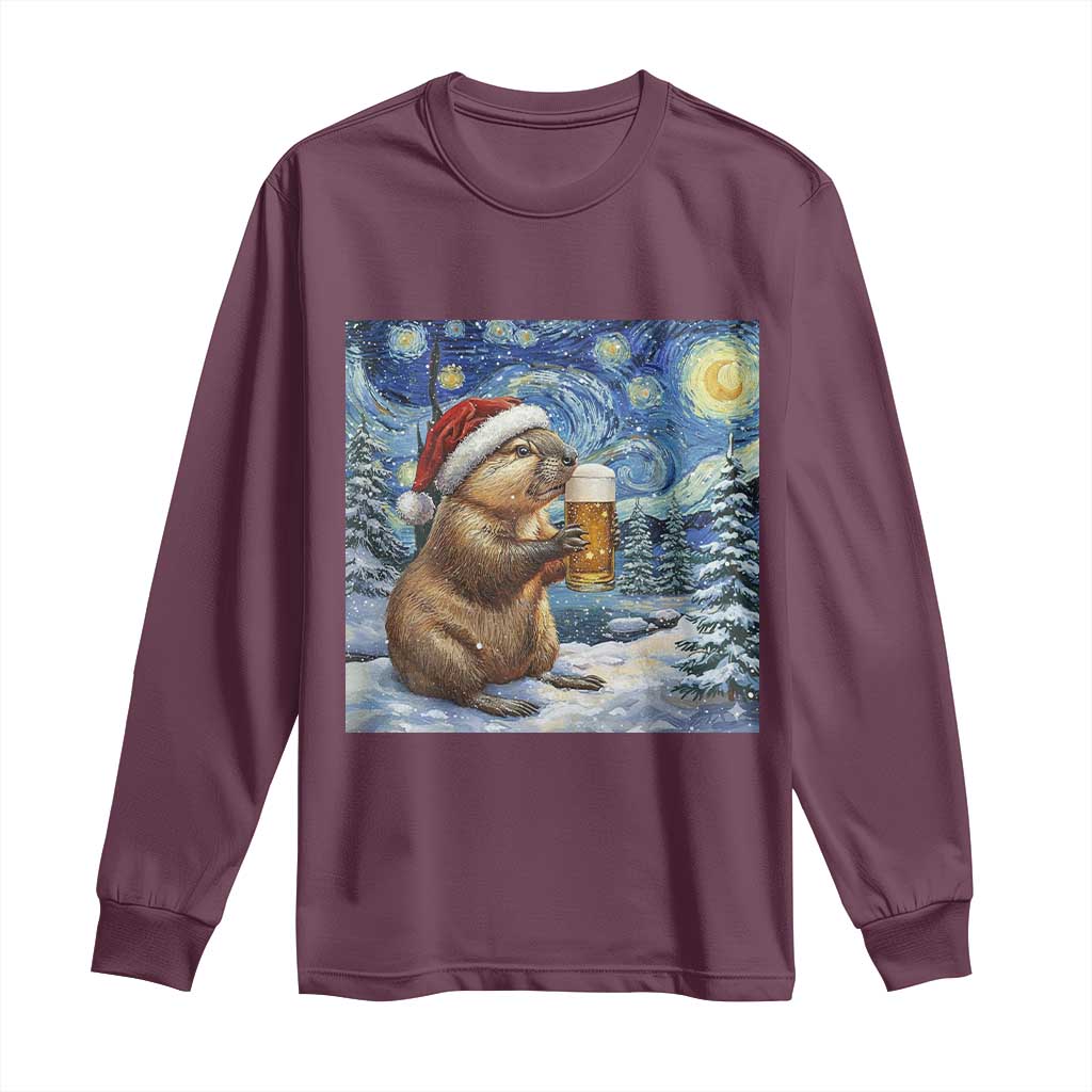 Otter Beer Christmas Long Sleeve Shirt Starry Night Van Gogh - Wonder Print Shop