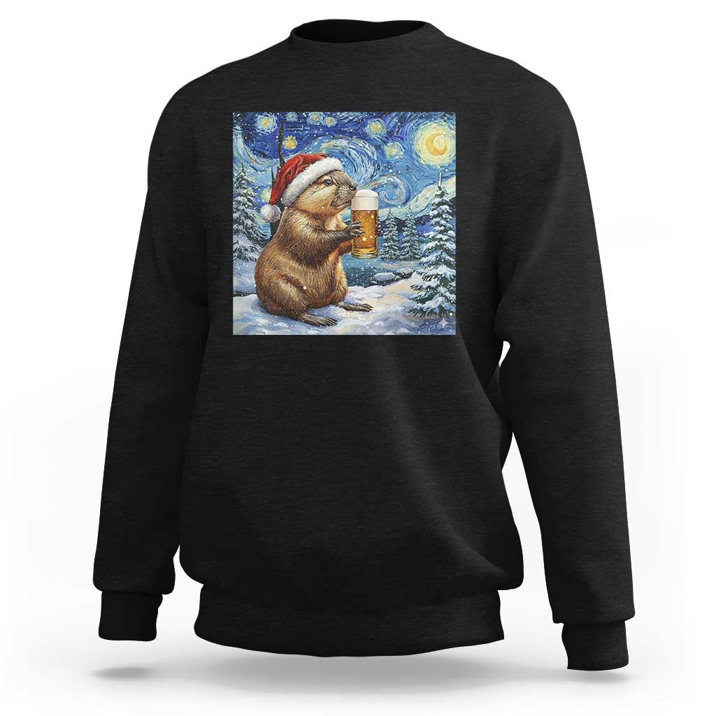 Otter Beer Christmas Sweatshirt Starry Night Van Gogh - Wonder Print Shop