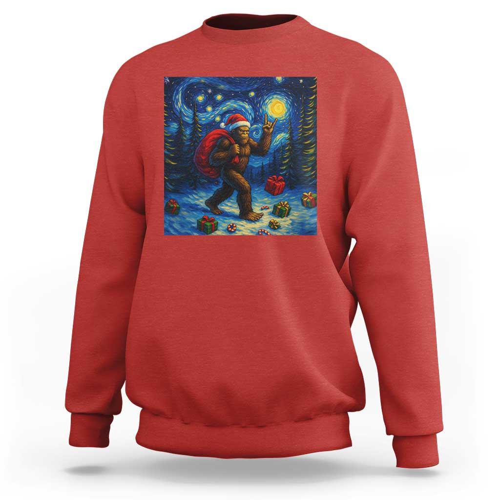 Bigfoot Christmas Sweatshirt Starry Night Van Gogh - Wonder Print Shop