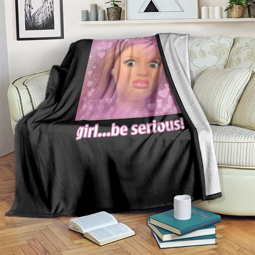 Funny Doll Face Meme Throw Blanket Girl Be Serious - Wonder Print Shop