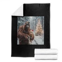 Funny Bigfoot With Cat Selfie Christmas Throw Blanket - Wonder Print Shop