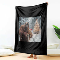 Funny Bigfoot With Cat Selfie Christmas Throw Blanket - Wonder Print Shop