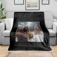 Funny Bigfoot With Cat Selfie Christmas Throw Blanket - Wonder Print Shop