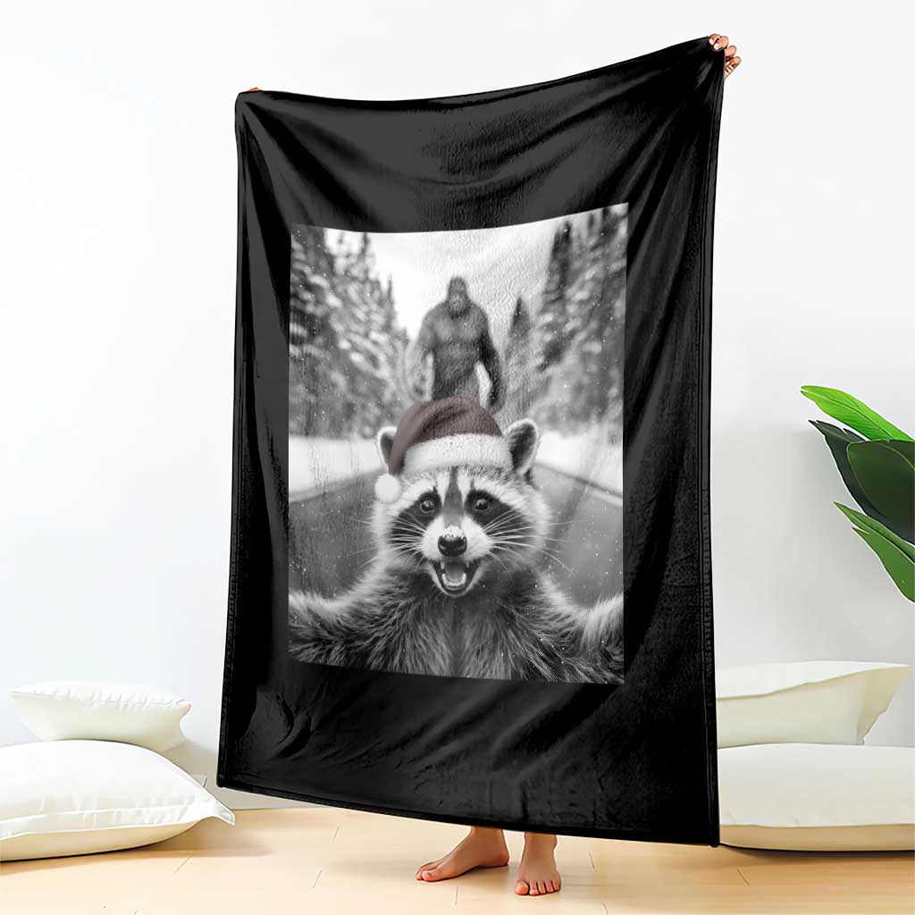 Funny Racoon With Bigfoot Selfie Christmas Throw Blanket - Wonder Print Shop