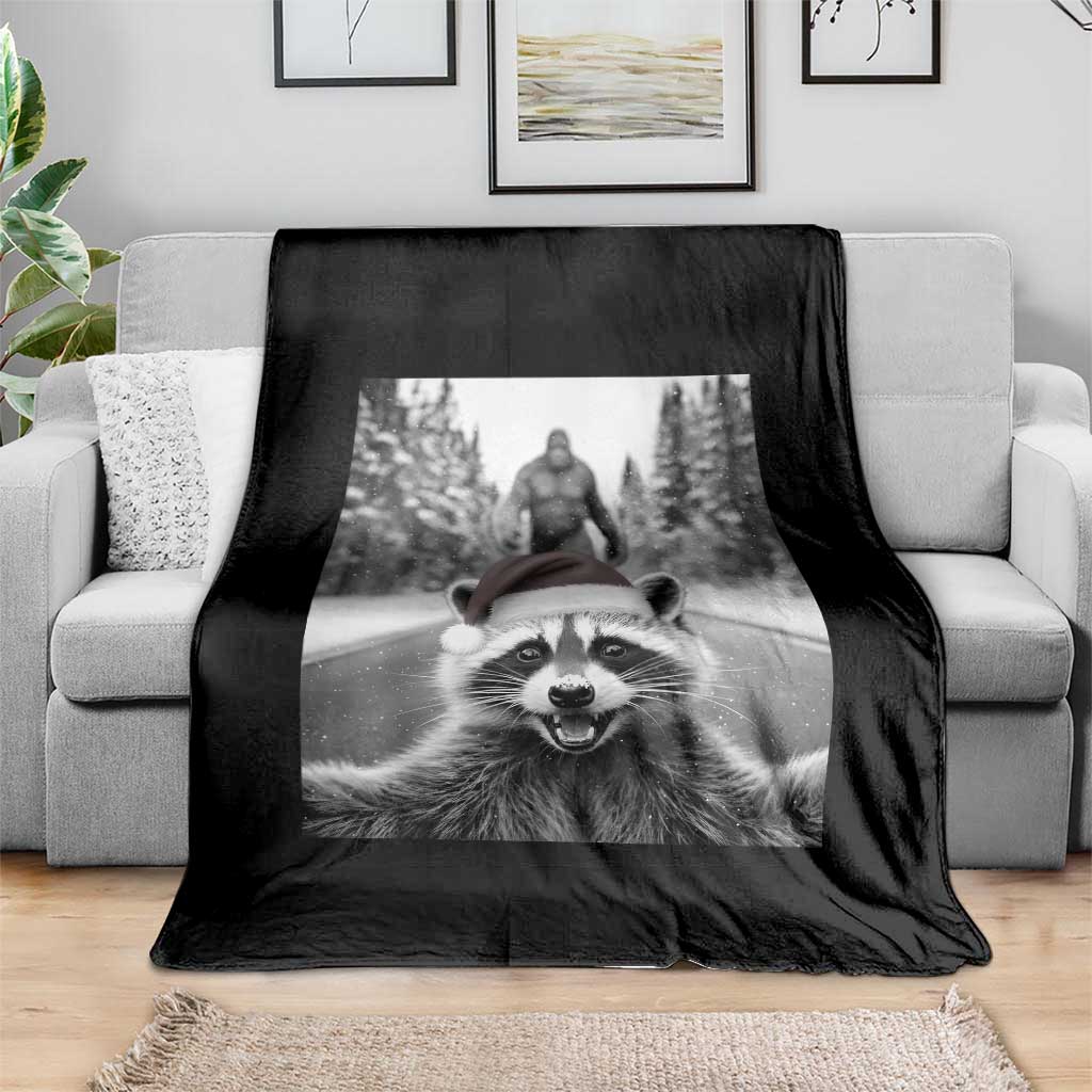 Funny Racoon With Bigfoot Selfie Christmas Throw Blanket - Wonder Print Shop