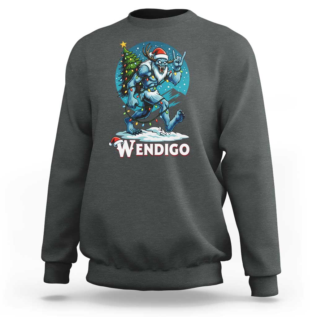 Funny Wendigo Monster Christmas Sweatshirt Rock On Hand Meme Xmas - Wonder Print Shop