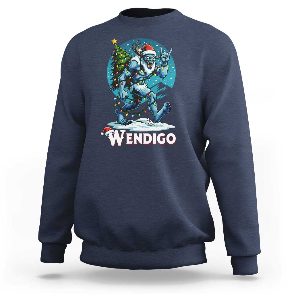 Funny Wendigo Monster Christmas Sweatshirt Rock On Hand Meme Xmas - Wonder Print Shop