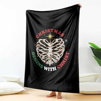 Funny Skeleton Christian Throw Blanket Christmas Begins With Christ - Wonder Print Shop