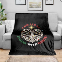 Funny Skeleton Christian Throw Blanket Christmas Begins With Christ - Wonder Print Shop
