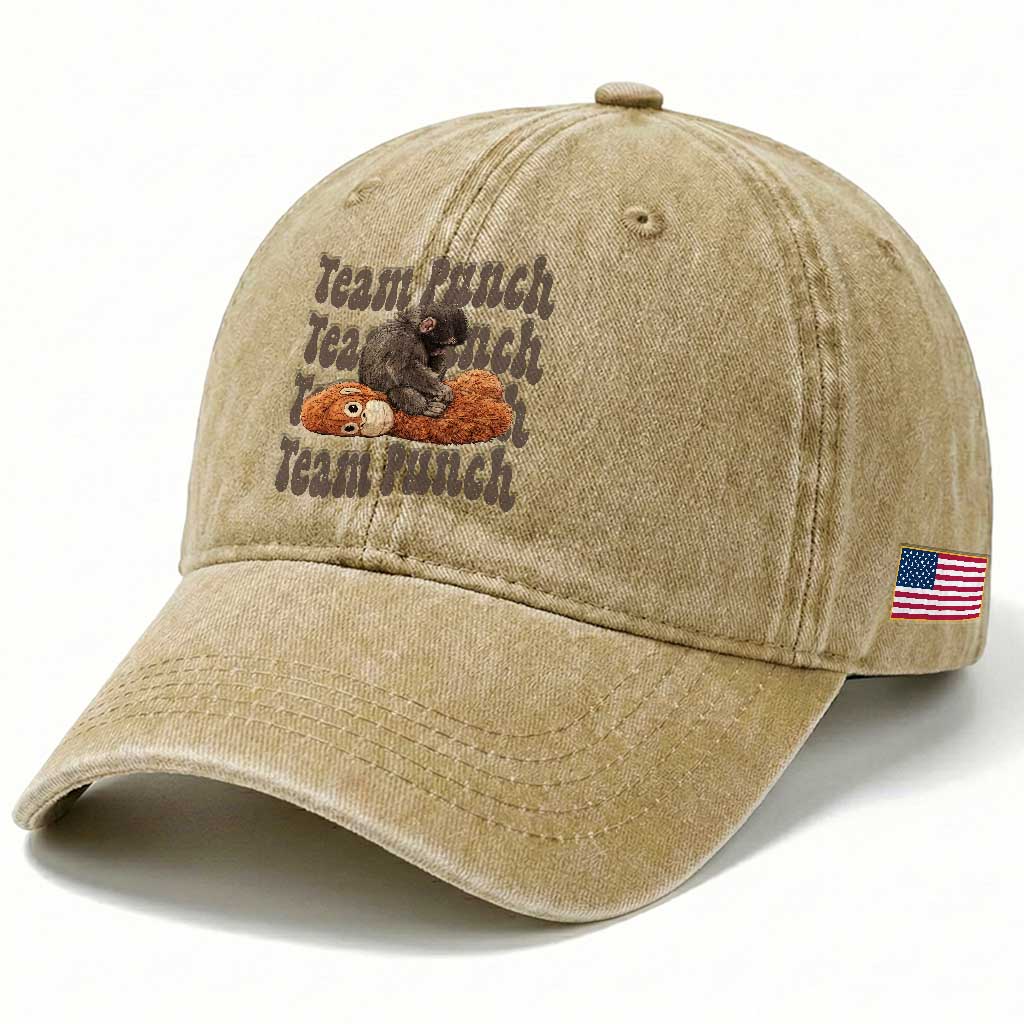 Team Punch Monkey Washed Cotton Baseball Cap Baby Monkey And Plush Toy Viral