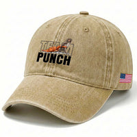 Team Punch Monkey Washed Cotton Baseball Cap Viral Trend Baby Monkey Meme