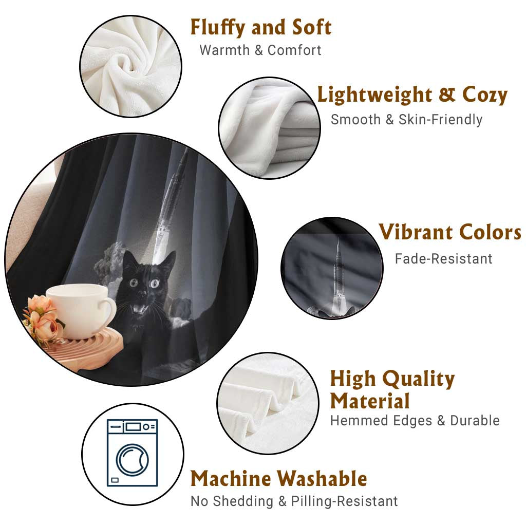 Funny Black Cat Selfie Throw Blanket Back To The Moon Mission 2026