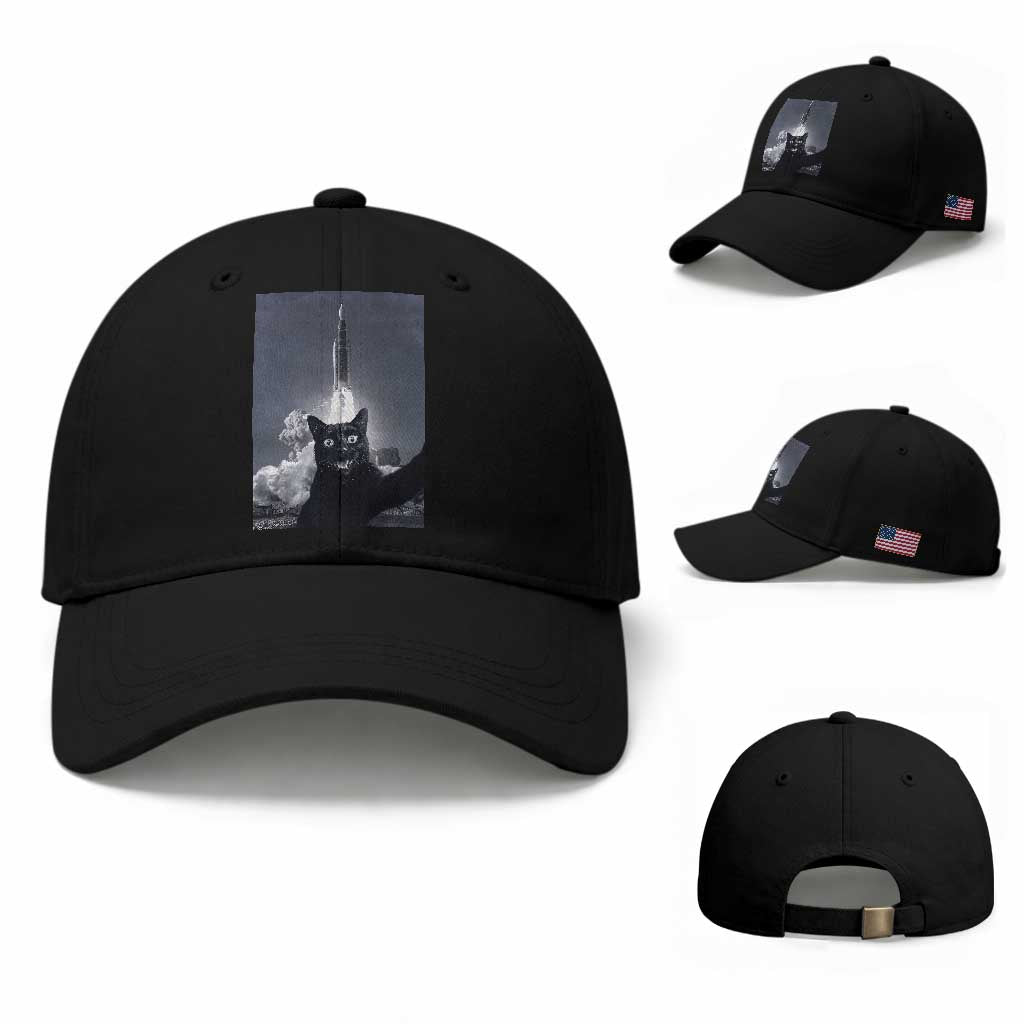 Funny Black Cat Selfie Baseball Cap Back To The Moon Mission 2026