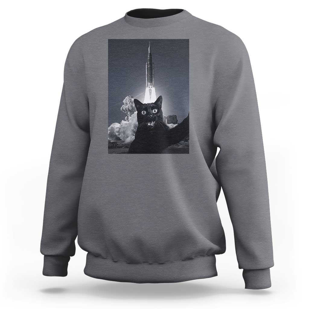 Funny Black Cat Selfie Sweatshirt Back To The Moon Mission 2026