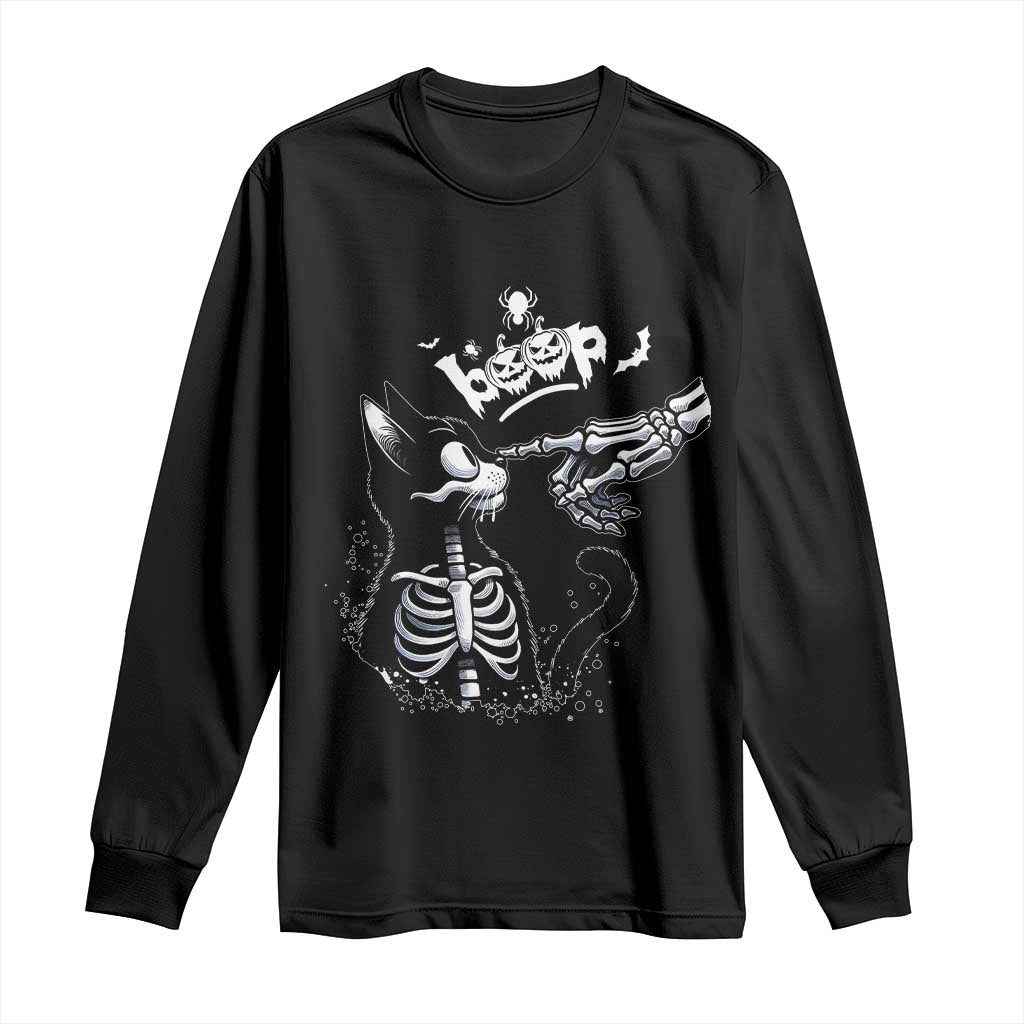 Black Cat Halloween Long Sleeve Shirt Skeleton Hand Boop - Wonder Print Shop