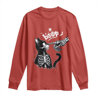 Black Cat Halloween Long Sleeve Shirt Skeleton Hand Boop - Wonder Print Shop
