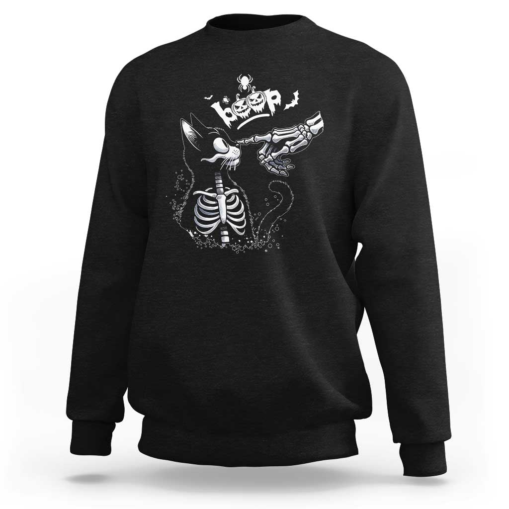 Black Cat Halloween Sweatshirt Skeleton Hand Boop - Wonder Print Shop